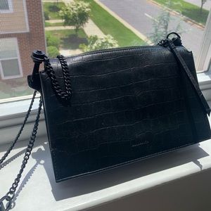 All Saints Fletcher Black Croc Crossbody Bag